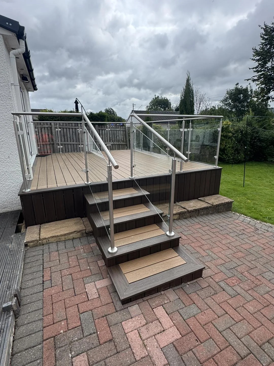 Composite decking with glass and handrails installation in Kings Park, Glasgow